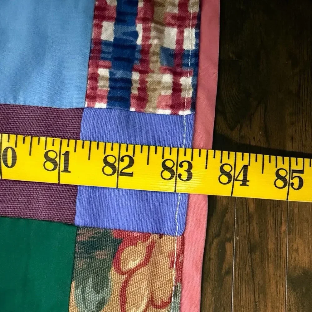 VTG Full / Queen Postage Stamp Quilt Colorful Boho Cottagecore Patchwork Blanket
